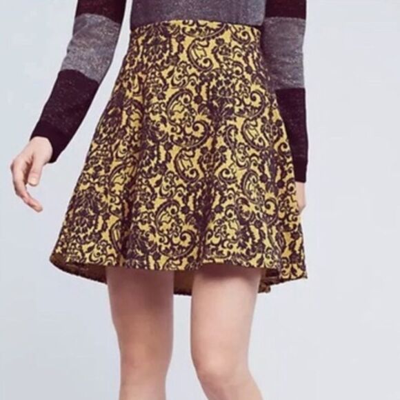 ANTHROPOLOGIE | MAEVE Yellow & Blue Damask Circle Skirt Women’s Size Small - Picture 1 of 11